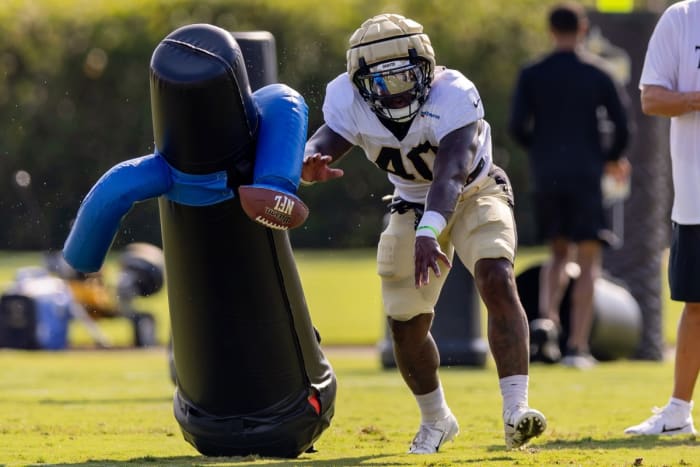 New Orleans Saints linebacker Nick Anderson (40) at the Ochsner Sports Performance Center. Mandatory Credit: Stephen Lew-USA TODAY Sports